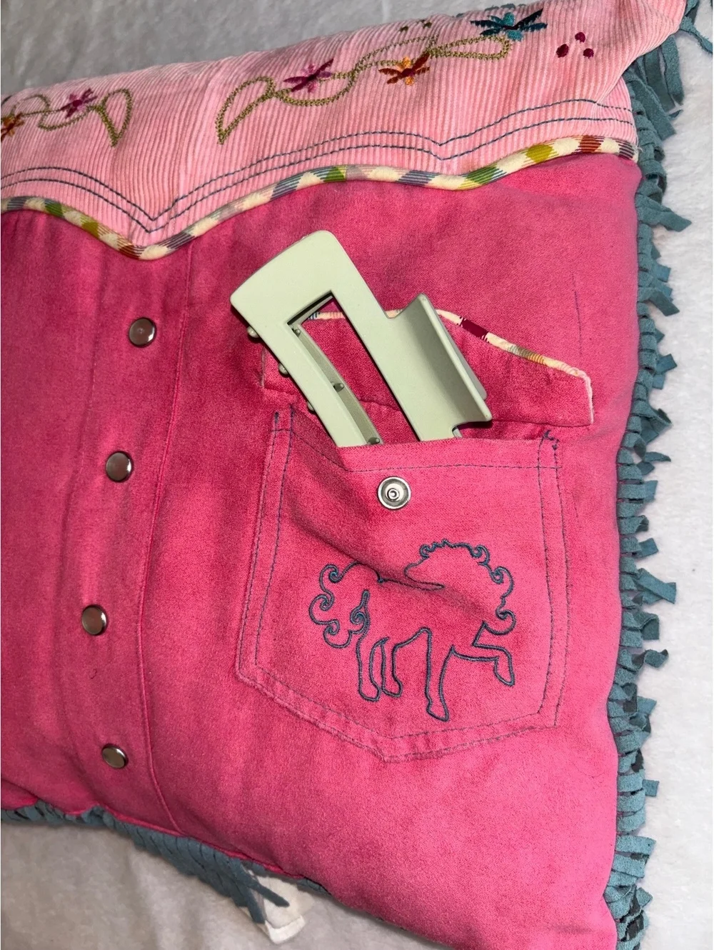 Pink Western Cowboy Shirt Decorative Pillow Horse Fringe Cowgirl Decor 14”